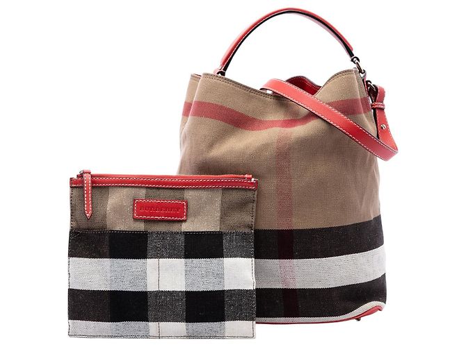 Borsa a secchiello satchel Burberry Ashby Medium Mega Check Canvas Marrone - vista 7