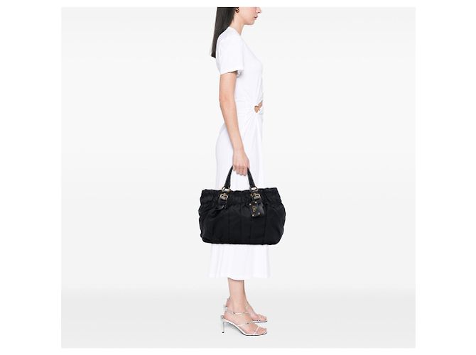 Tote Bag Prada Tessuto Gaufre Nero - vista 6