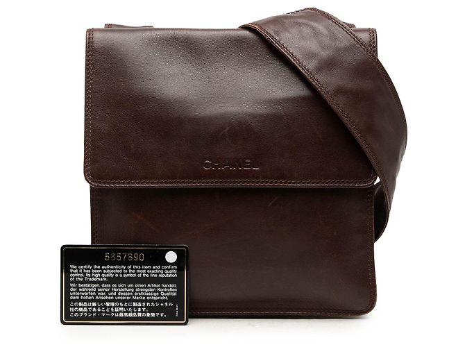 Borsa crossbody Chanel in pelle di agnello marrone - vista 7