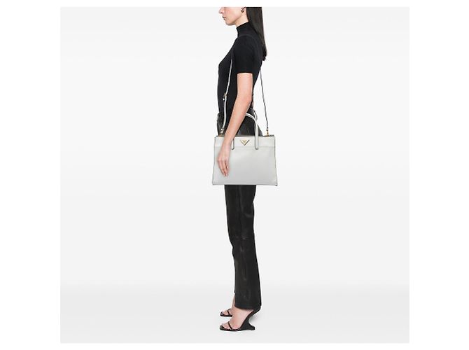 Prada Saffiano Soft Triple Pocket Tote Satchel, Weiß - Ansicht 6