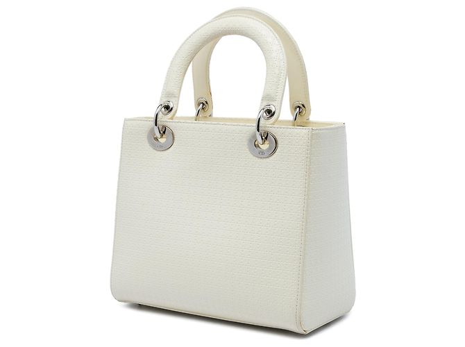 Autre Marque Borsa Lady Dior Medium in pelle verniciata Microcannage bianca Bianco - vista 2