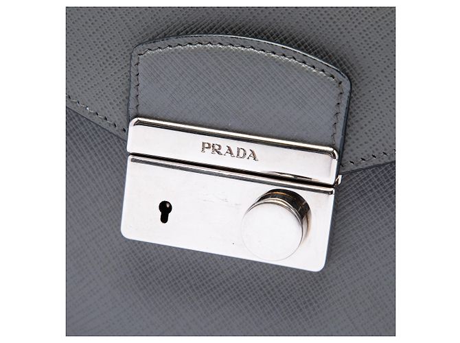 Prada Mini Saffiano Lux Sound Lock Satchel Grau - Ansicht 5