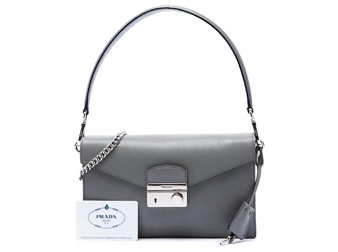 Prada Mini Saffiano Lux Sound Lock Satchel Grau - Ansicht 7
