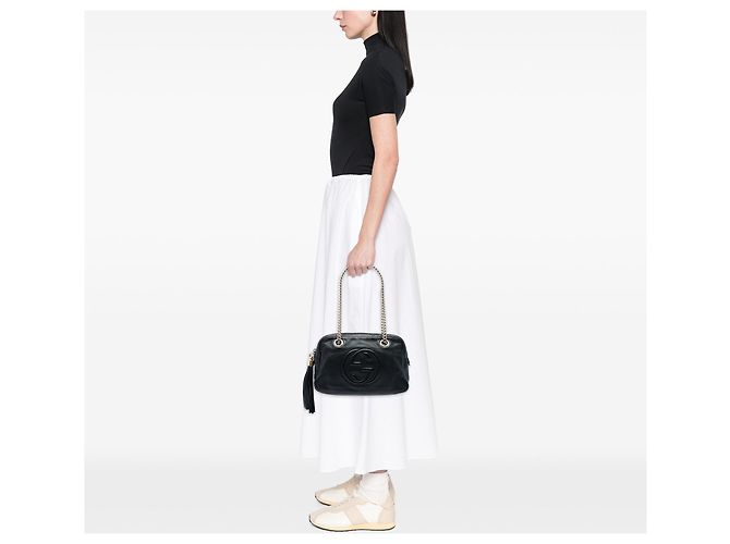 Borsa a tracolla Gucci Soho con catena e zip in pelle di vitello martellata nera Nero - vista 5