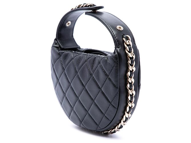 Borsa a tracolla Chanel Mini in pelle di agnello matelassé nera con catena Nero - vista 2