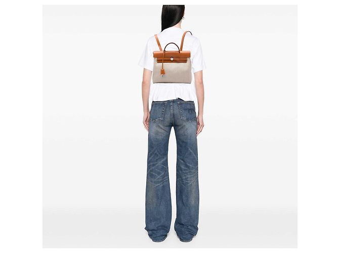 Zaino Hermès Toile Herbag PM Beige - vista 5