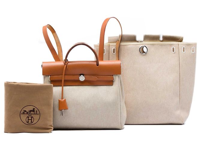 Zaino Hermès Toile Herbag PM Beige - vista 6