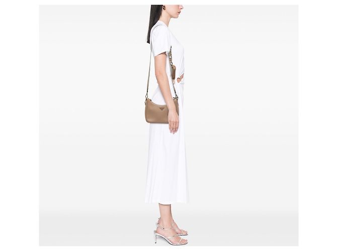 Borsa Satchel Prada Saffiano Lux Re Edition 2005 Beige - vista 6