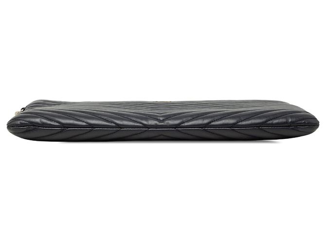 Autre Marque Borsa clutch porta documenti Saint Laurent in pelle blu con monogramma e chevron - vista 3