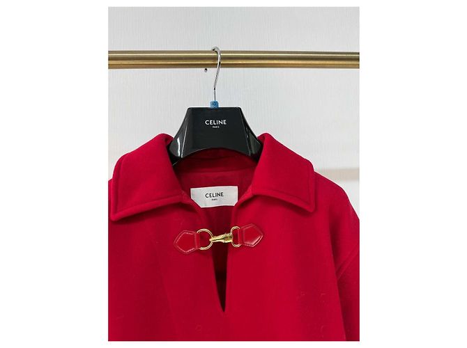 Abrigo Céline Rojo de Lana Oversize con Botones Horsebit Dorados Multicolor - vista 3