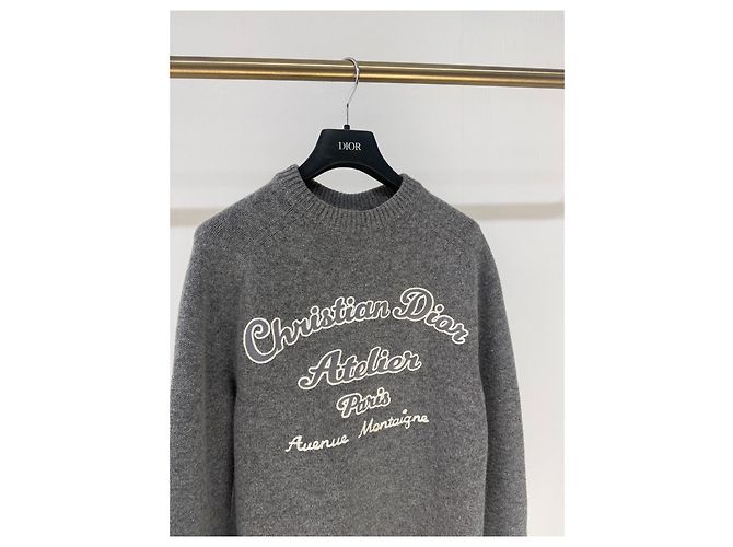 Autre Marque Pull en maille Dior logo gris en laine Multicolore - vue 3