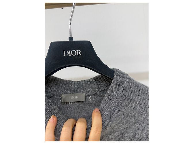 Autre Marque Pull en maille Dior logo gris en laine Multicolore - vue 4