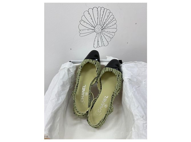 Chanel Ballerine Slingback in Tweed Verde Taglia 35 Multicolore - vista 2