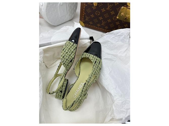 Chanel Ballerine Slingback in Tweed Verde Taglia 35 Multicolore - vista 3