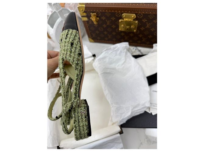 Chanel Ballerine Slingback in Tweed Verde Taglia 35 Multicolore - vista 4