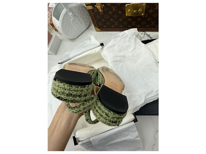 Chanel Ballerine Slingback in Tweed Verde Taglia 35 Multicolore - vista 5