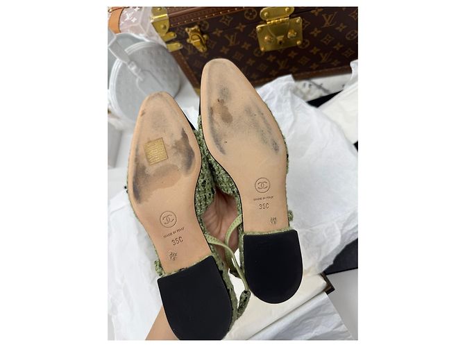 Chanel Ballerine Slingback in Tweed Verde Taglia 35 Multicolore - vista 6