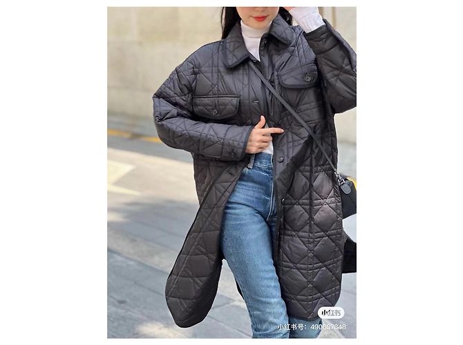 Autre Marque Cappotto Lungo Imbottito Dior Nero a Quadri Rattan Multicolore - vista 9