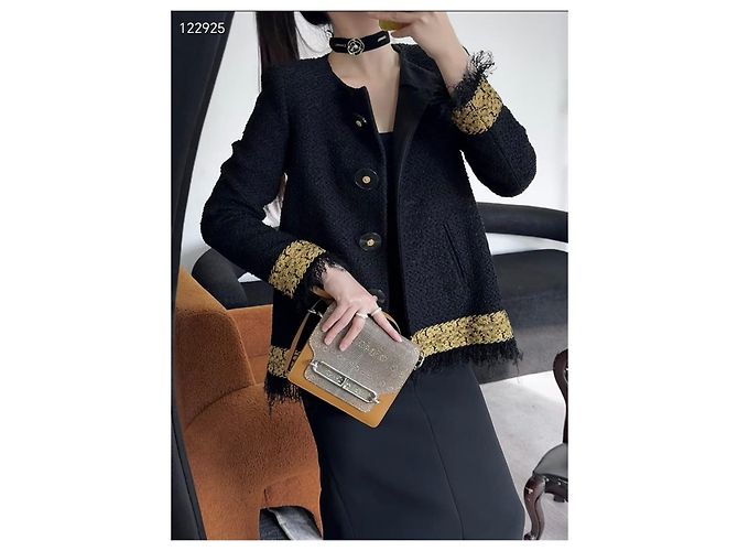 Giacca Chanel Metropolis in Tweed Nero e Oro Multicolore - vista 8