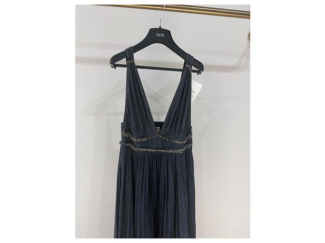Autre Marque Dior Kleid aus schwarzem Denim plissiert Mehrfarben - Ansicht 3