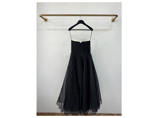 Autre Marque Dior Abendkleid aus schwarzem Tüll trägerlos Wickeloptik Mehrfarben - Ansicht 2