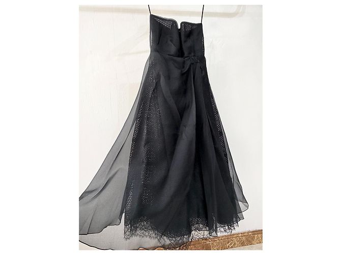 Autre Marque Dior Abendkleid aus schwarzem Tüll trägerlos Wickeloptik Mehrfarben - Ansicht 4