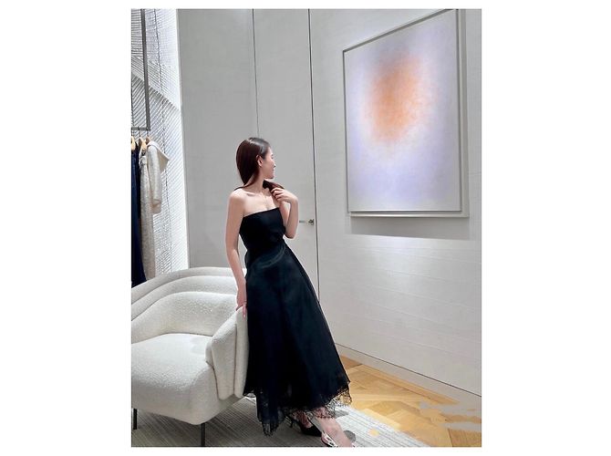 Autre Marque Dior Abendkleid aus schwarzem Tüll trägerlos Wickeloptik Mehrfarben - Ansicht 8