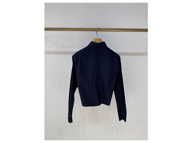 Top Miu Miu in lana blu navy con logo Multicolore - vista 2