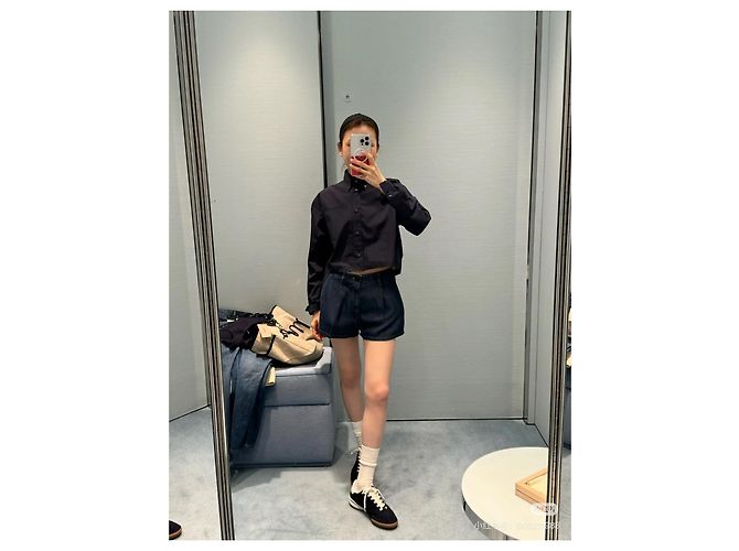Top Miu Miu in lana blu navy con logo Multicolore - vista 6