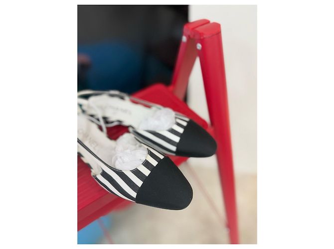 Chanel Ballerine Slingback Multicolore a Righe in Tessuto 37 - vista 4