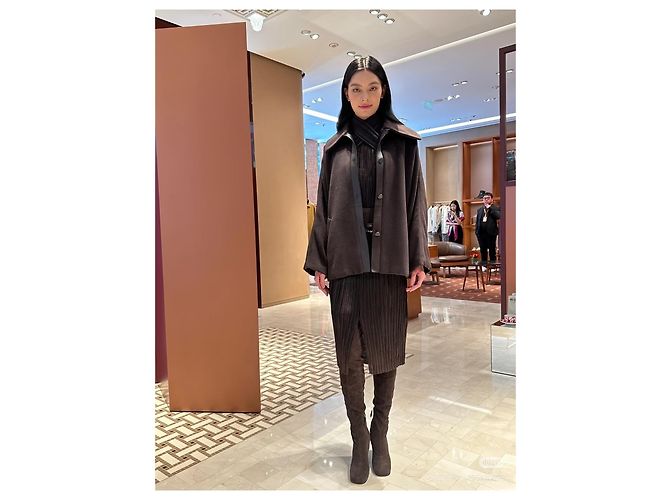 Cappotto Hermès in cashmere e alpaca marrone Taglia 38 Multicolore - vista 9