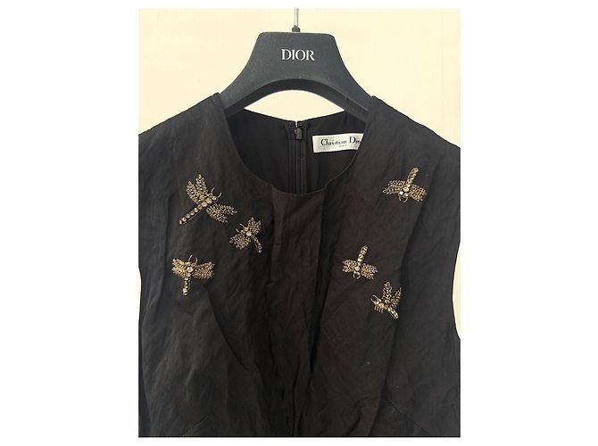 Autre Marque Abito Dior nero in cotone con ricamo a libellula Multicolore - vista 3