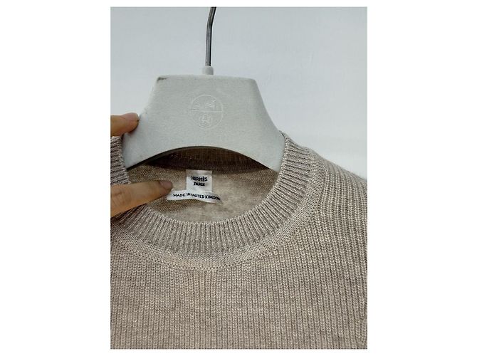 Malha Hermès de cashmere bege de manga curta Multicor - vista 4