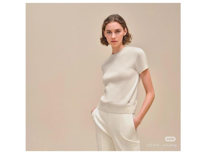 Malha Hermès de cashmere bege de manga curta Multicor - vista 8