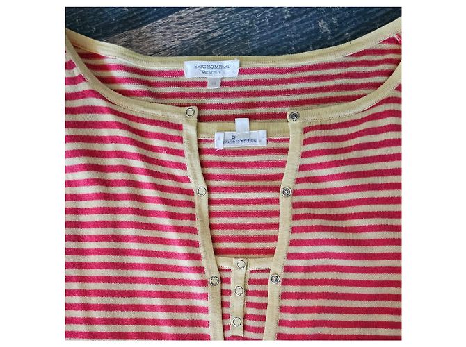Set Cardigan e Canottiera in Cotone e Cashmere a Righe Eric Bompard Rosa Beige - vista 2