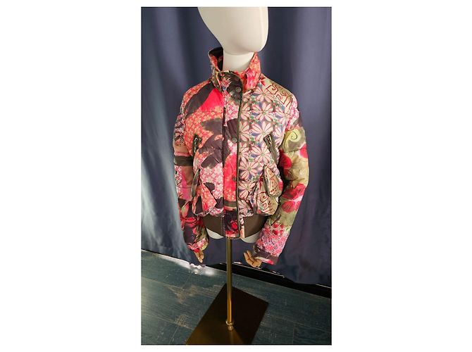 Giacca puffer John Galliano con stampa floreale patchwork e bordo in pelliccia Marrone Rosa Rosso Multicolore Verde - vista 7