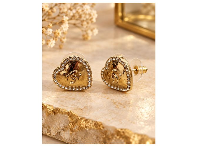 Pendientes Chanel CC Corazón con Cristales Dorado - vista 2