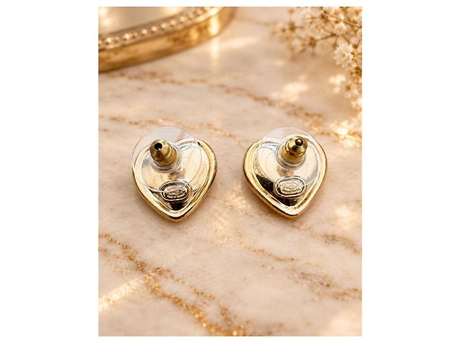 Pendientes Chanel CC Corazón con Cristales Dorado - vista 3
