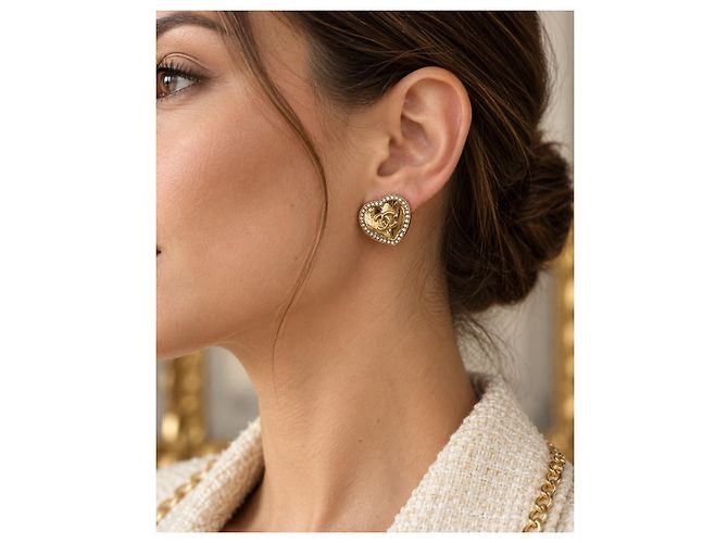Pendientes Chanel CC Corazón con Cristales Dorado - vista 4