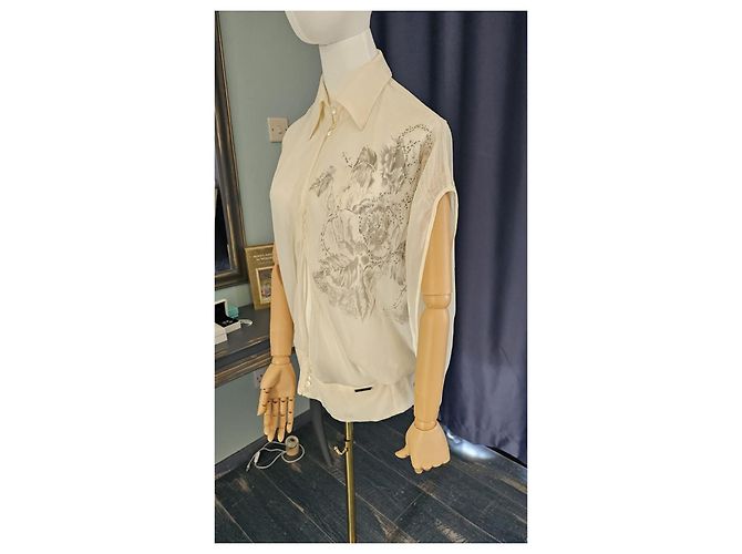 Blusa in seta Galliano con ricami floreali Crudo - vista 2