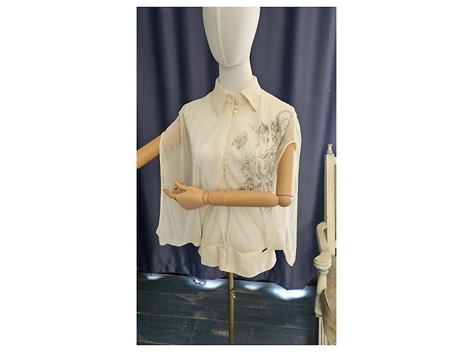 Blusa in seta Galliano con ricami floreali Crudo - vista 3
