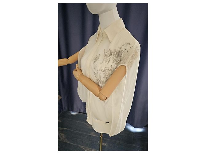Blusa in seta Galliano con ricami floreali Crudo - vista 4