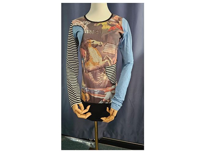 Top de manga larga John Galliano con estampado gráfico "Liberty or Death" Negro Blanco Azul Multicolor - vista 2