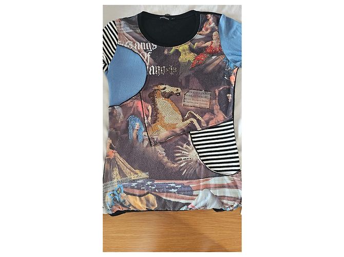 Top de manga larga John Galliano con estampado gráfico "Liberty or Death" Negro Blanco Azul Multicolor - vista 3