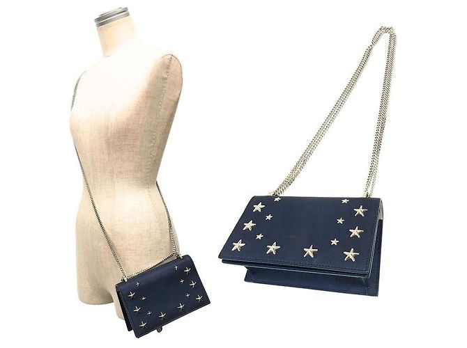 Borsa a tracolla in pelle con catena Jimmy Choo Blu navy - vista 3