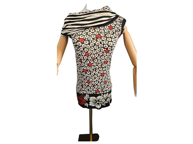 Top con estampado floral Jean Paul Gaultier "Maille" Negro Blanco Roja - vista 2