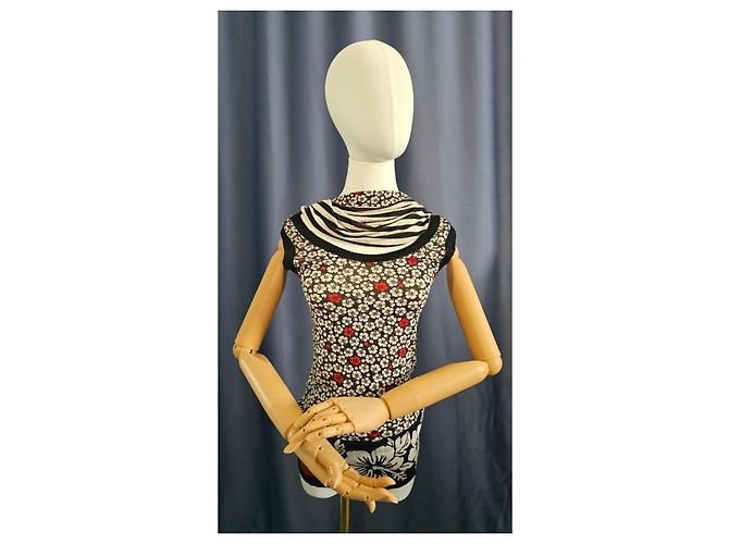 Top con estampado floral Jean Paul Gaultier "Maille" Negro Blanco Roja - vista 5