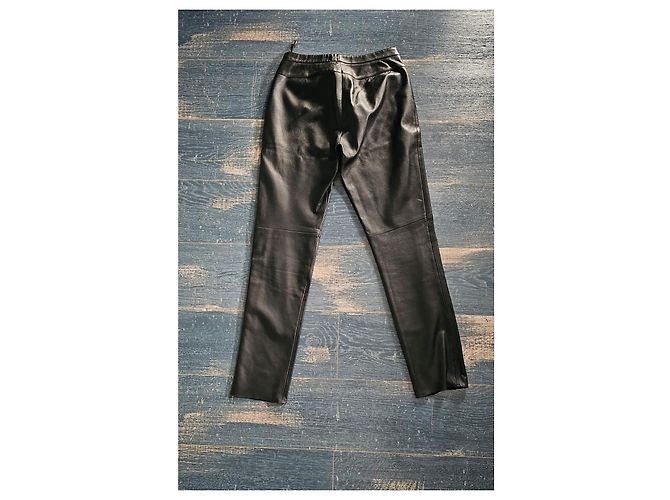 Autre Marque Pantalones de pierna recta en cuero negro Hyphen - vista 2