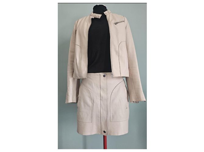 Autre Marque Set Giacca e Gonna in Pelle Beige - vista 2