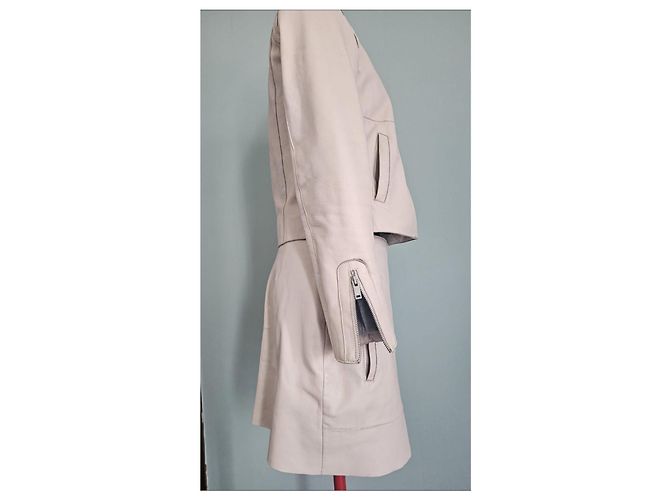Autre Marque Set Giacca e Gonna in Pelle Beige - vista 3